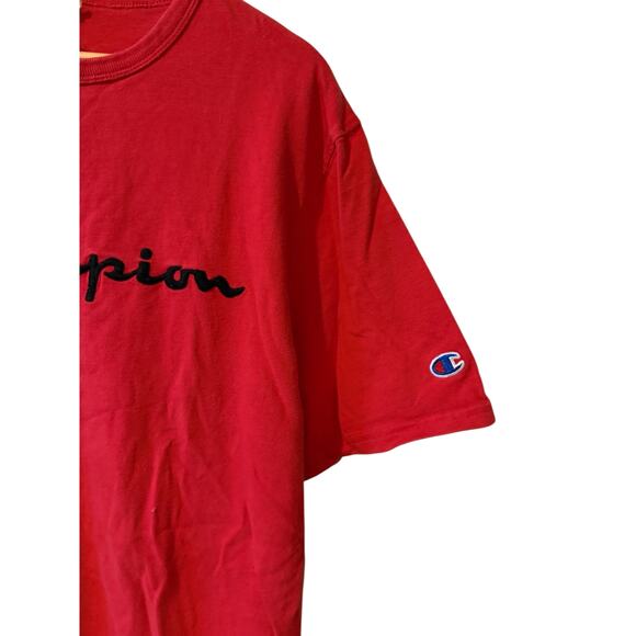 Vintage Champion Heavyweight Embroidered Logo T Shirt Red L - Picture 3 of 6